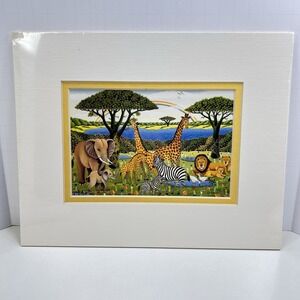 Branko Paradis Framed Art Print "Under the Rainbow" Elephant Giraffe Lion Zebra
